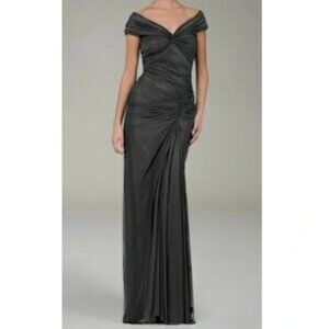 Tadashi Shoji Charcoal Off-Shoulder Gown